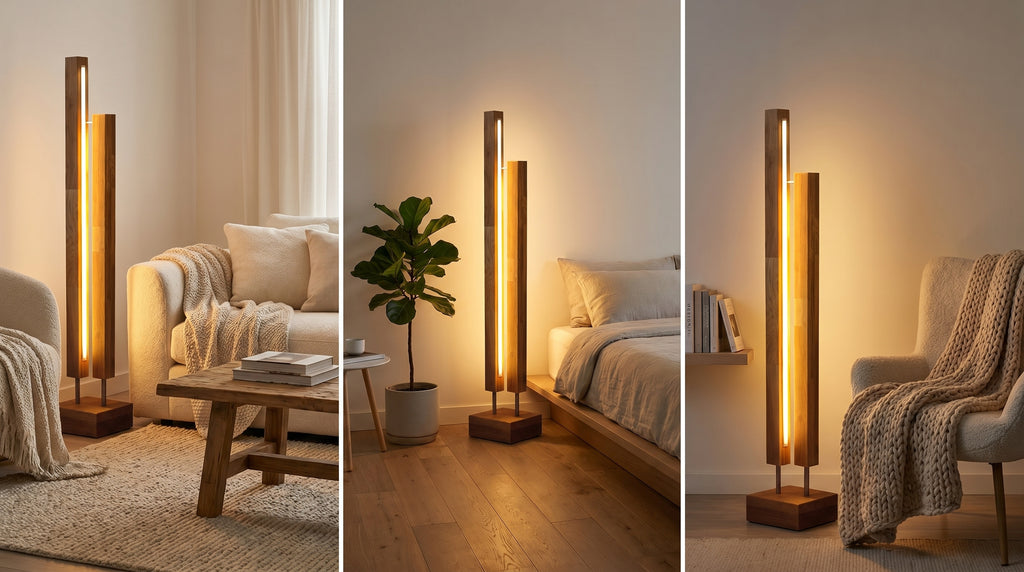Amber Lamp glowing warmly in a living room corner