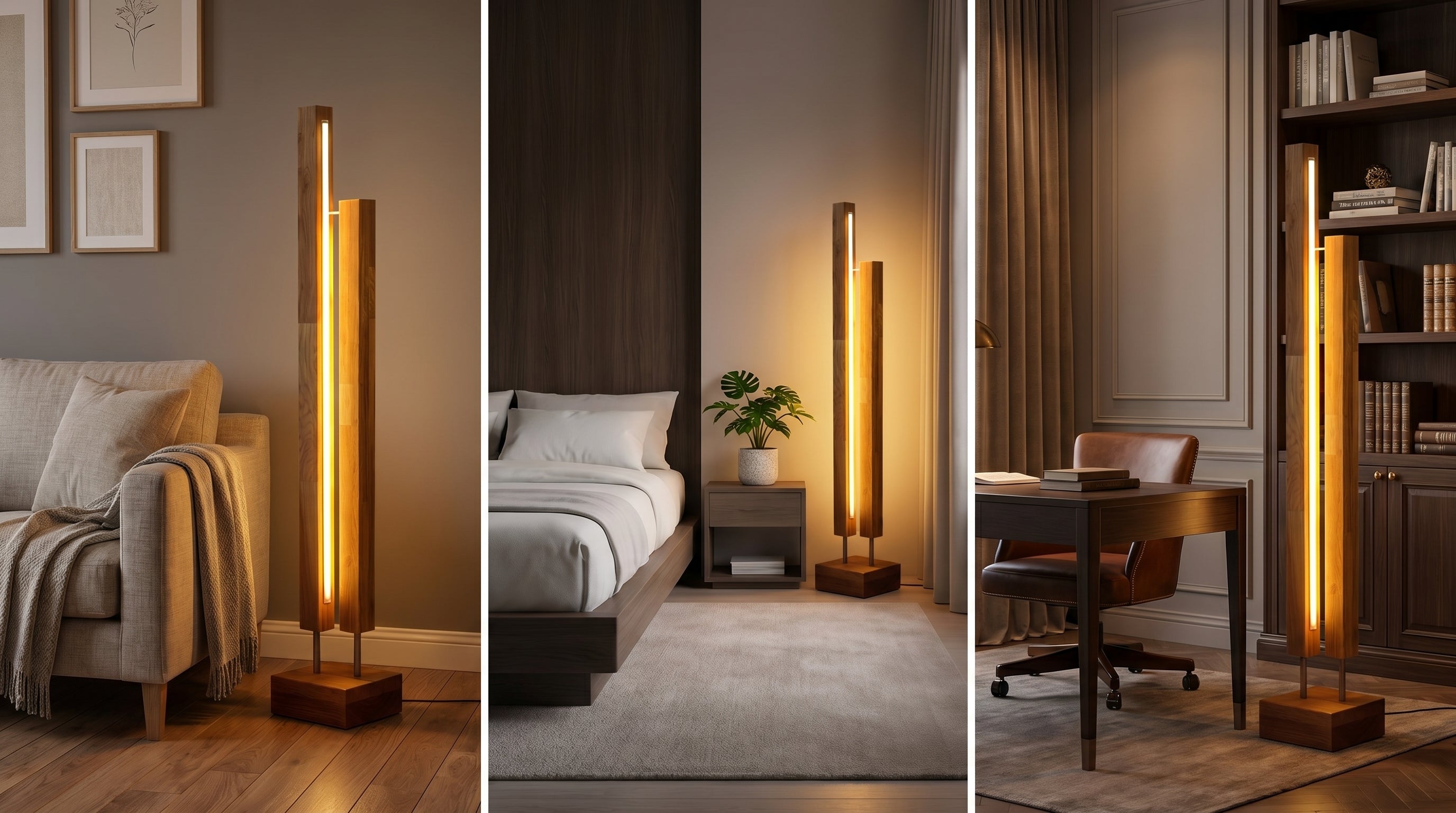 Amber Lamp slim profile beside seating